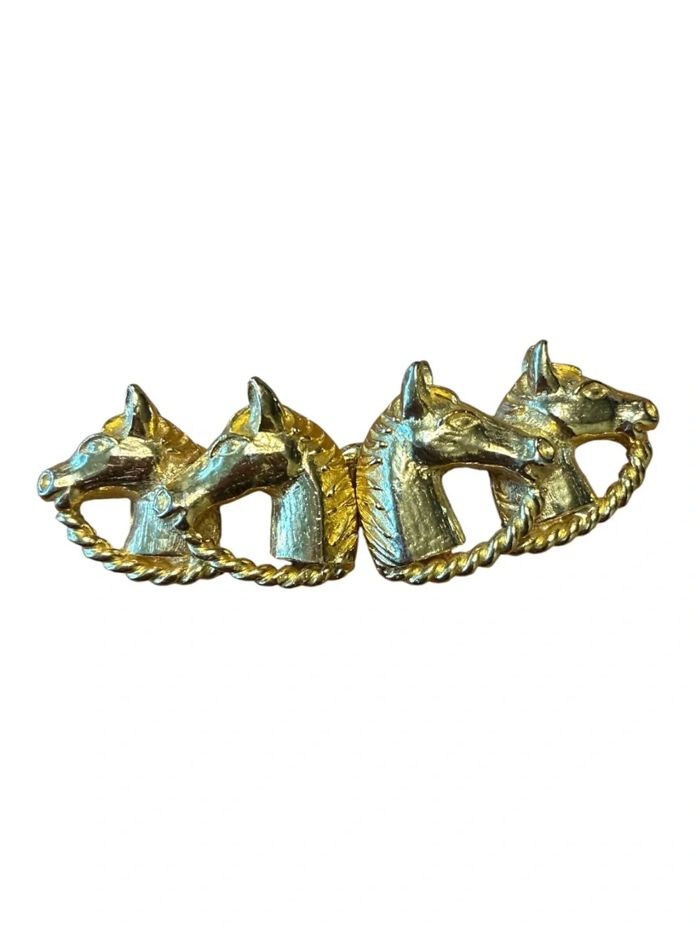 Vintage 1975 Mimi Di N Gold Horse Head Interlocking Double Belt Buckle